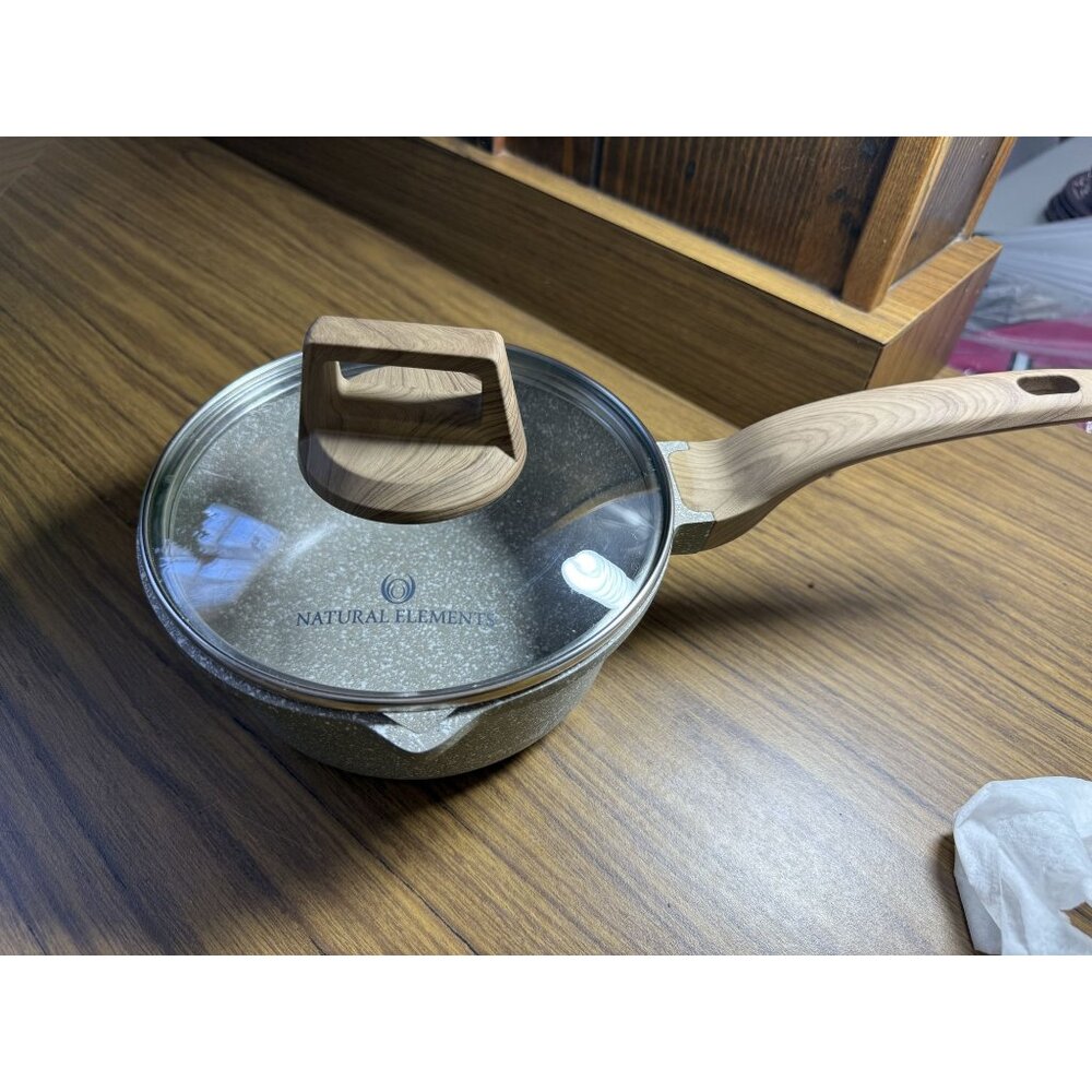 Natural Elements Non-Stick Saucepan With Glass Lid & Wood Handle